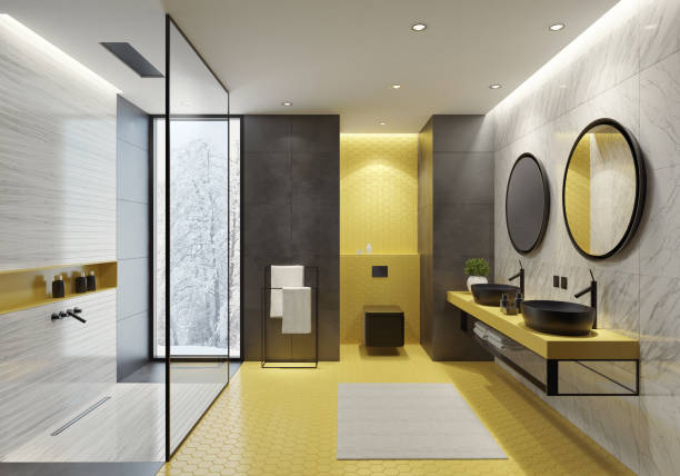 Contemporary bathroom with yellow honeycomb tiles by Bathrooms by RUPP